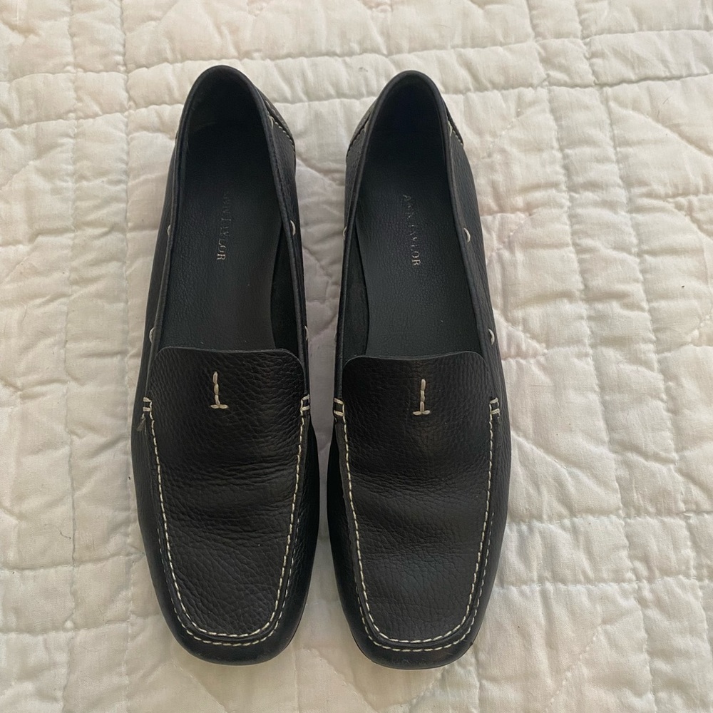 Ann Taylor black leather driving loafers, 9 1/2, used, great condition